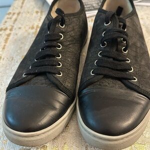 LANVIN Men’s Cap leather Cap toe 
Crocodile print suede low top sneakers